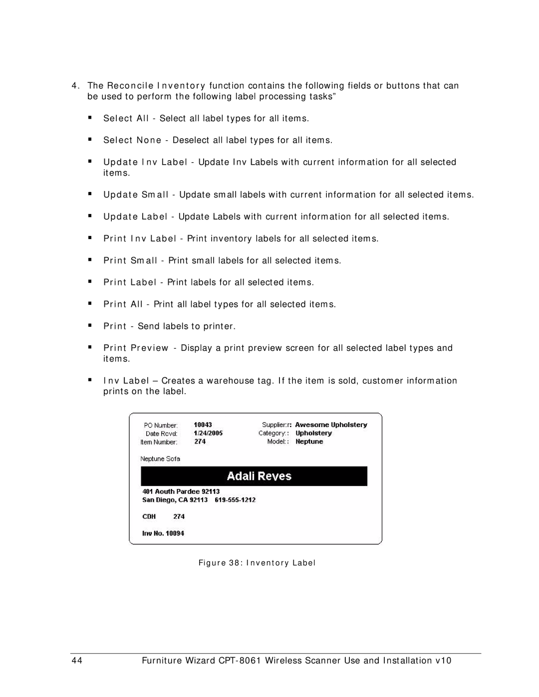 Wizard Ca Co CPT-8061, Wireless Scanner manual Inventory Label 