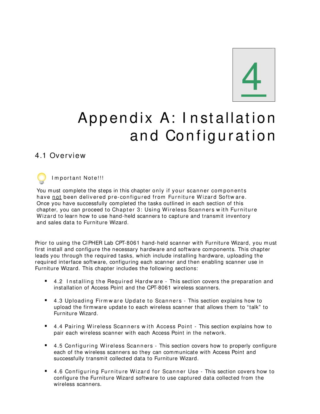 Wizard Ca Co Wireless Scanner, CPT-8061 manual Appendix a Installation and Configuration 