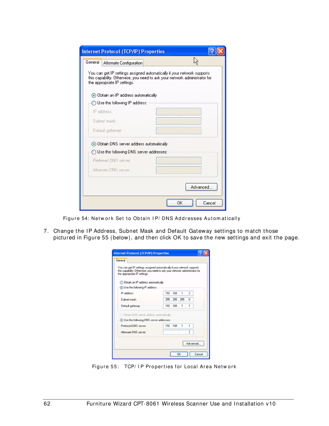 Wizard Ca Co CPT-8061, Wireless Scanner manual Network Set to Obtain IP/DNS Addresses Automatically 