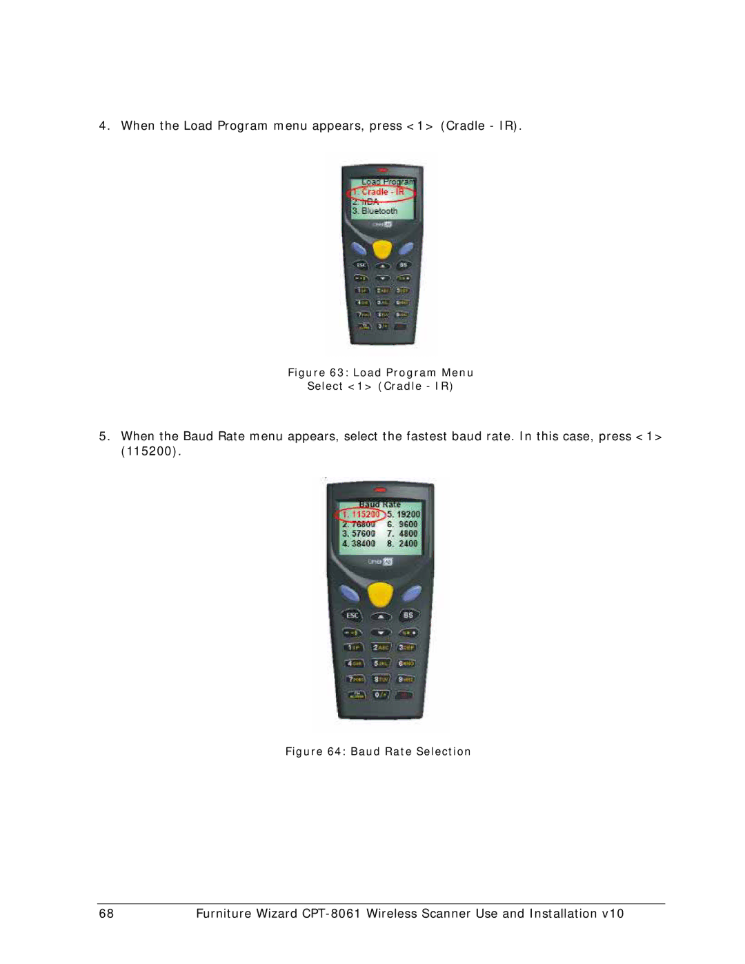 Wizard Ca Co CPT-8061, Wireless Scanner manual When the Load Program menu appears, press 1 Cradle IR 