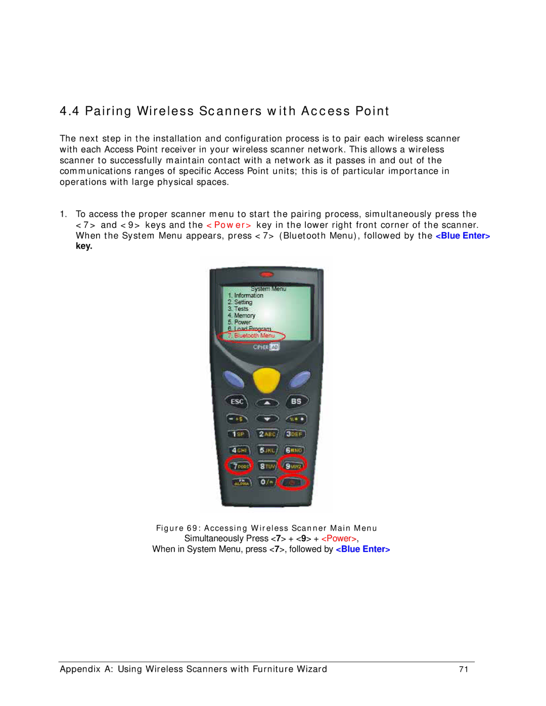 Wizard Ca Co CPT-8061 manual Pairing Wireless Scanners with Access Point, Accessing Wireless Scanner Main Menu 
