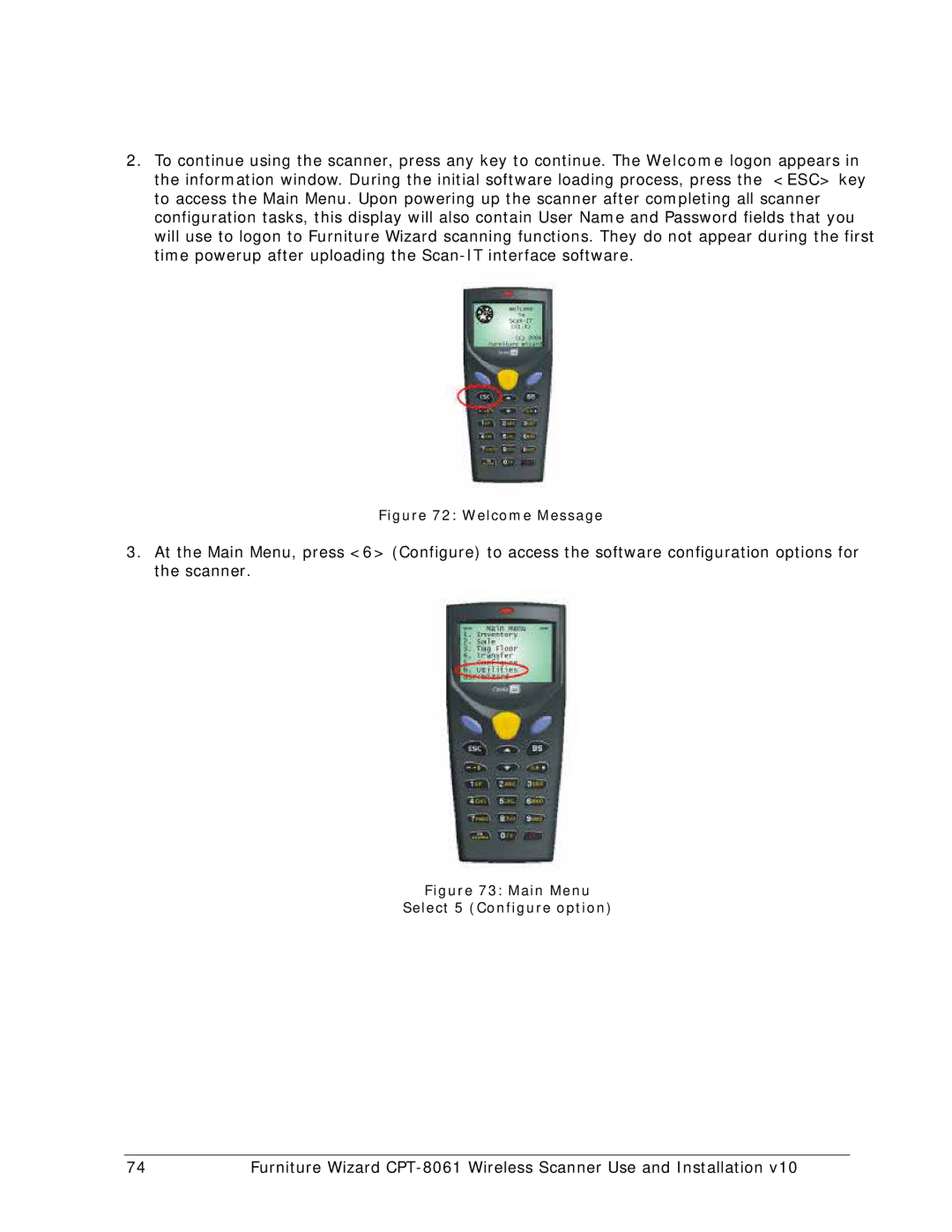 Wizard Ca Co CPT-8061, Wireless Scanner manual Main Menu Select 5 Configure option 