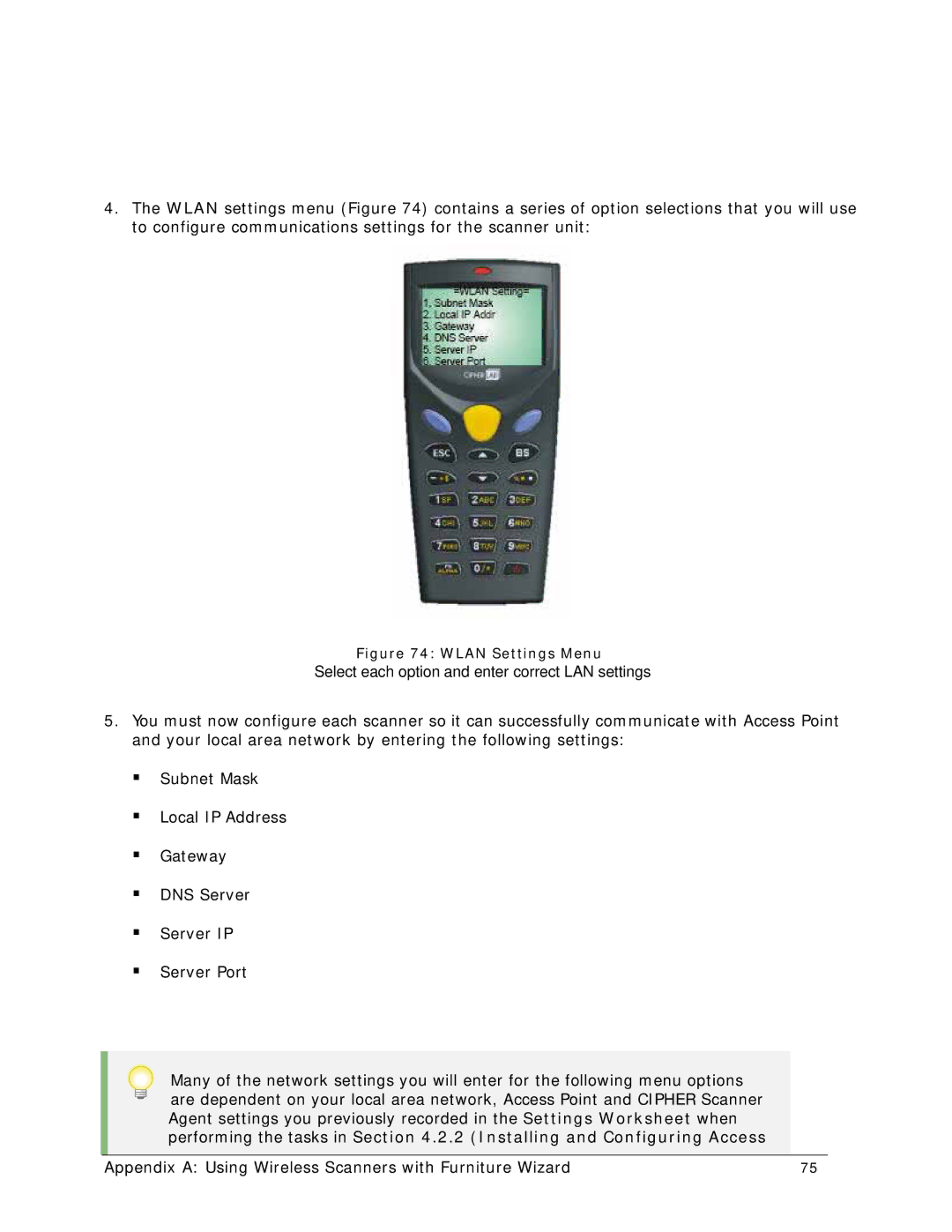 Wizard Ca Co Wireless Scanner, CPT-8061 manual Select each option and enter correct LAN settings 