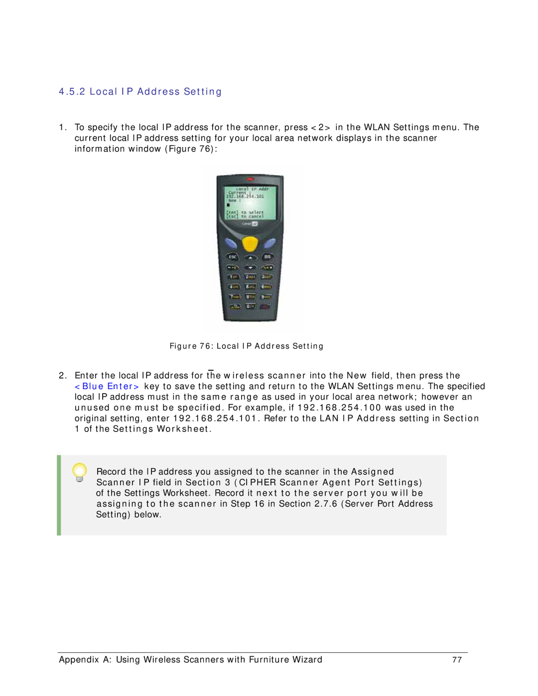 Wizard Ca Co Wireless Scanner, CPT-8061 manual Local IP Address Setting 