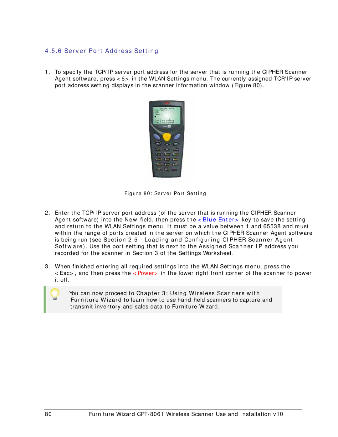 Wizard Ca Co CPT-8061, Wireless Scanner manual Server Port Address Setting, Server Port Setting 