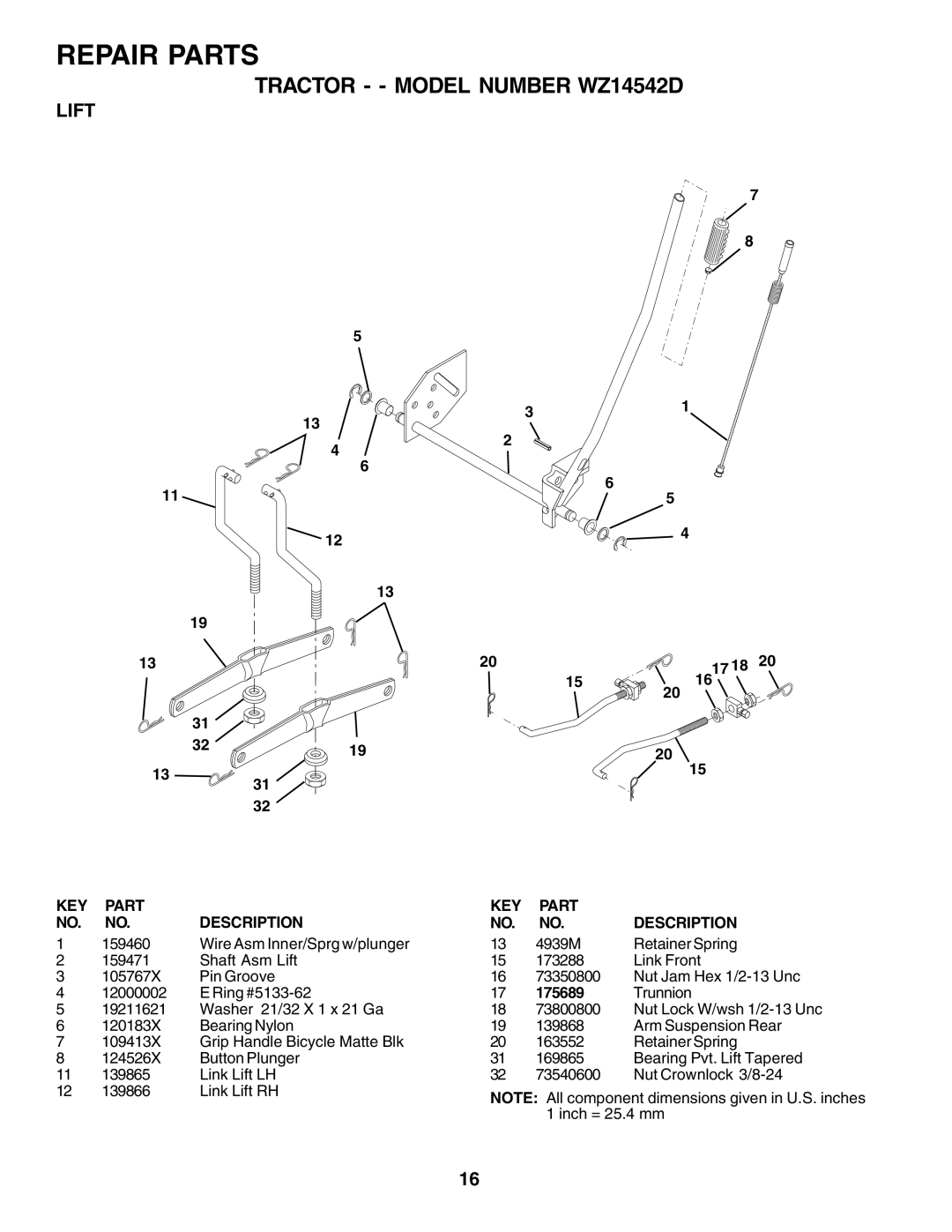 Wizard Ca Co WZ14542D manual Lift, 175689 