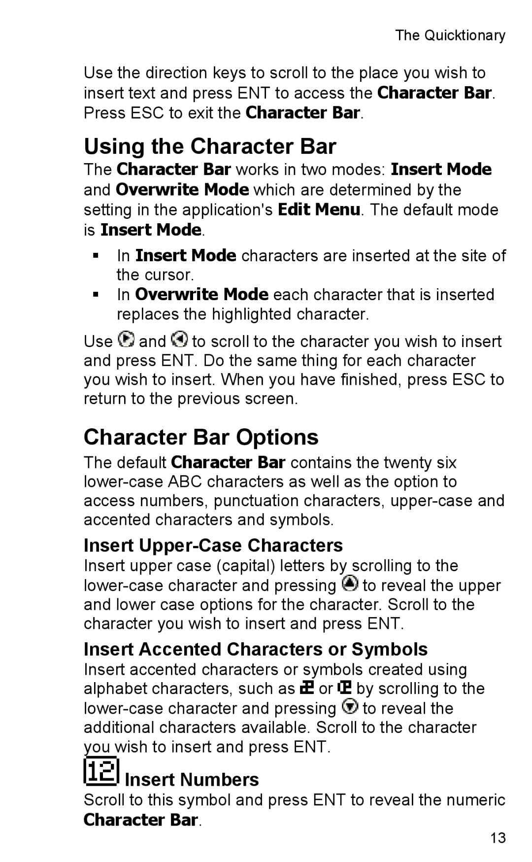 Wizcom 2 Professional user manual Using the Character Bar 