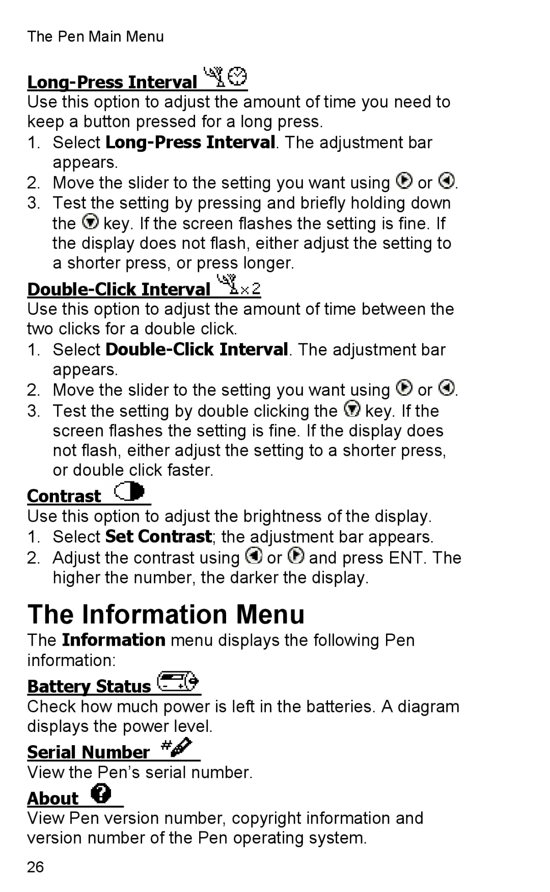 Wizcom 2 Professional user manual Information Menu 