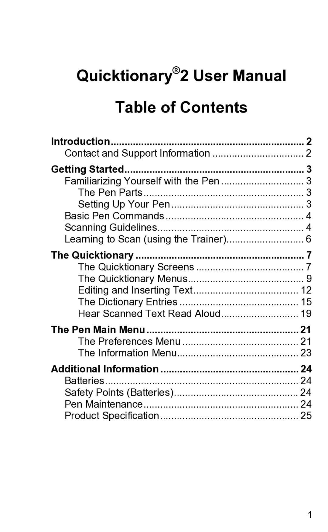 Wizcom 2 user manual Table of Contents 