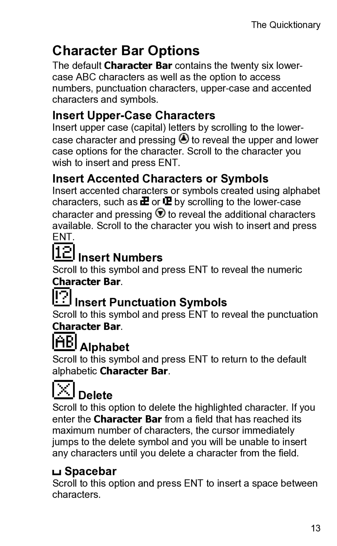 Wizcom 2 user manual Character Bar Options 