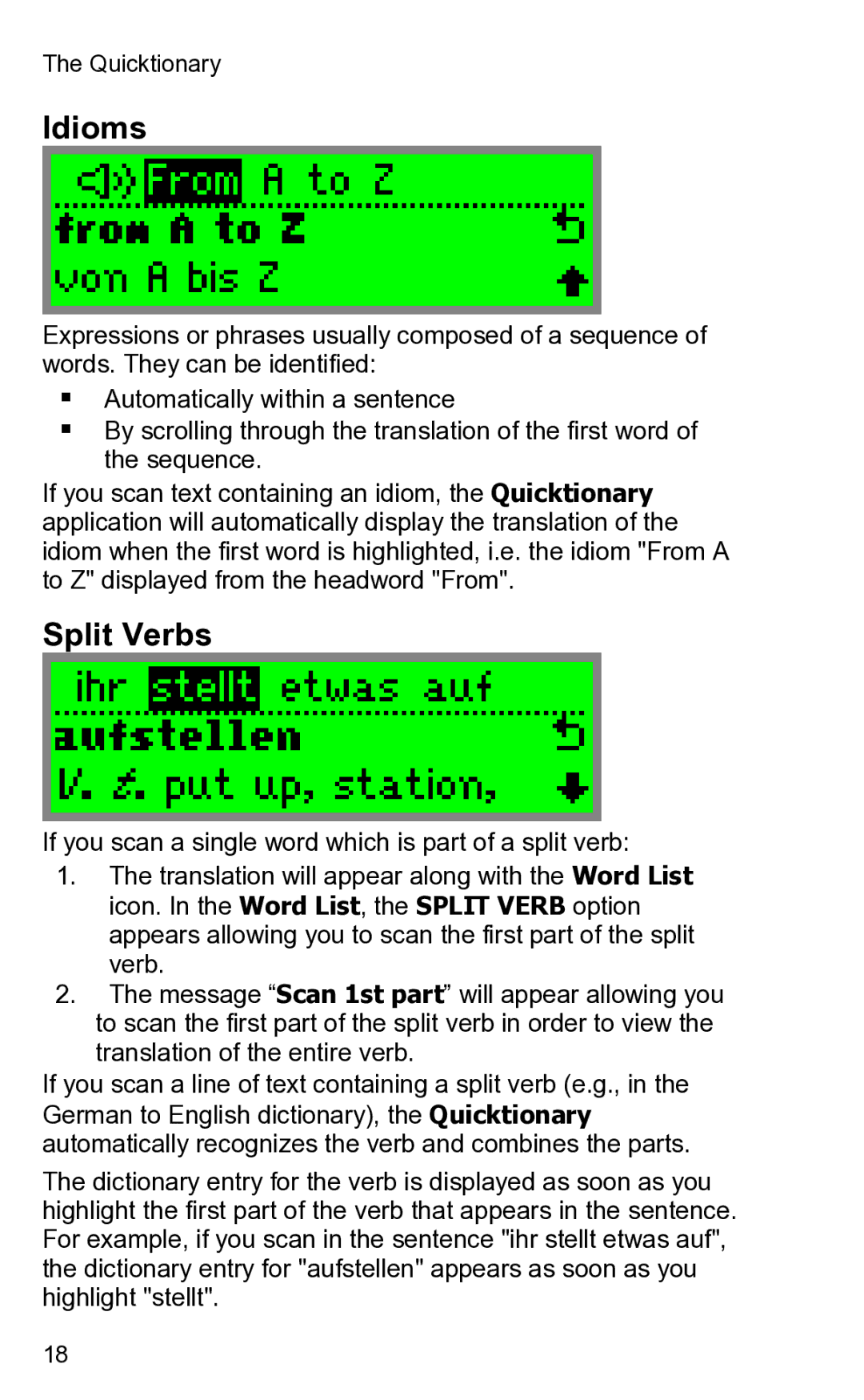 Wizcom 2 user manual Idioms, Split Verbs 