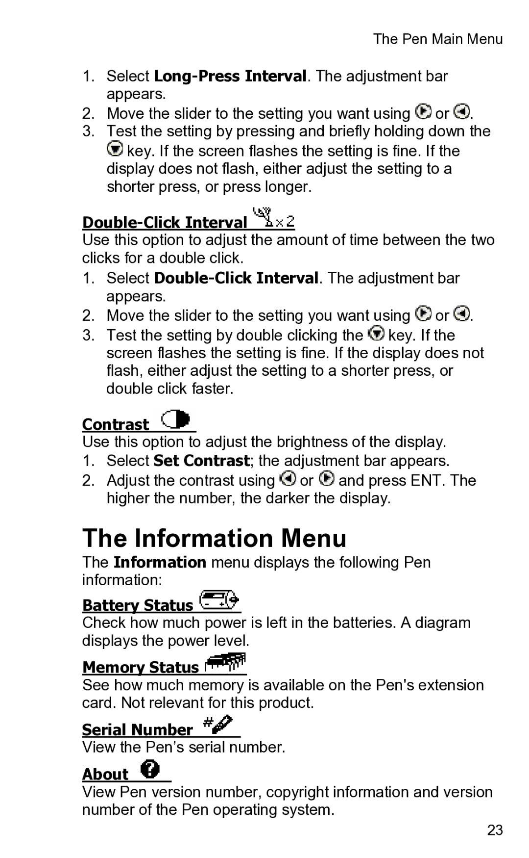 Wizcom 2 user manual Information Menu 