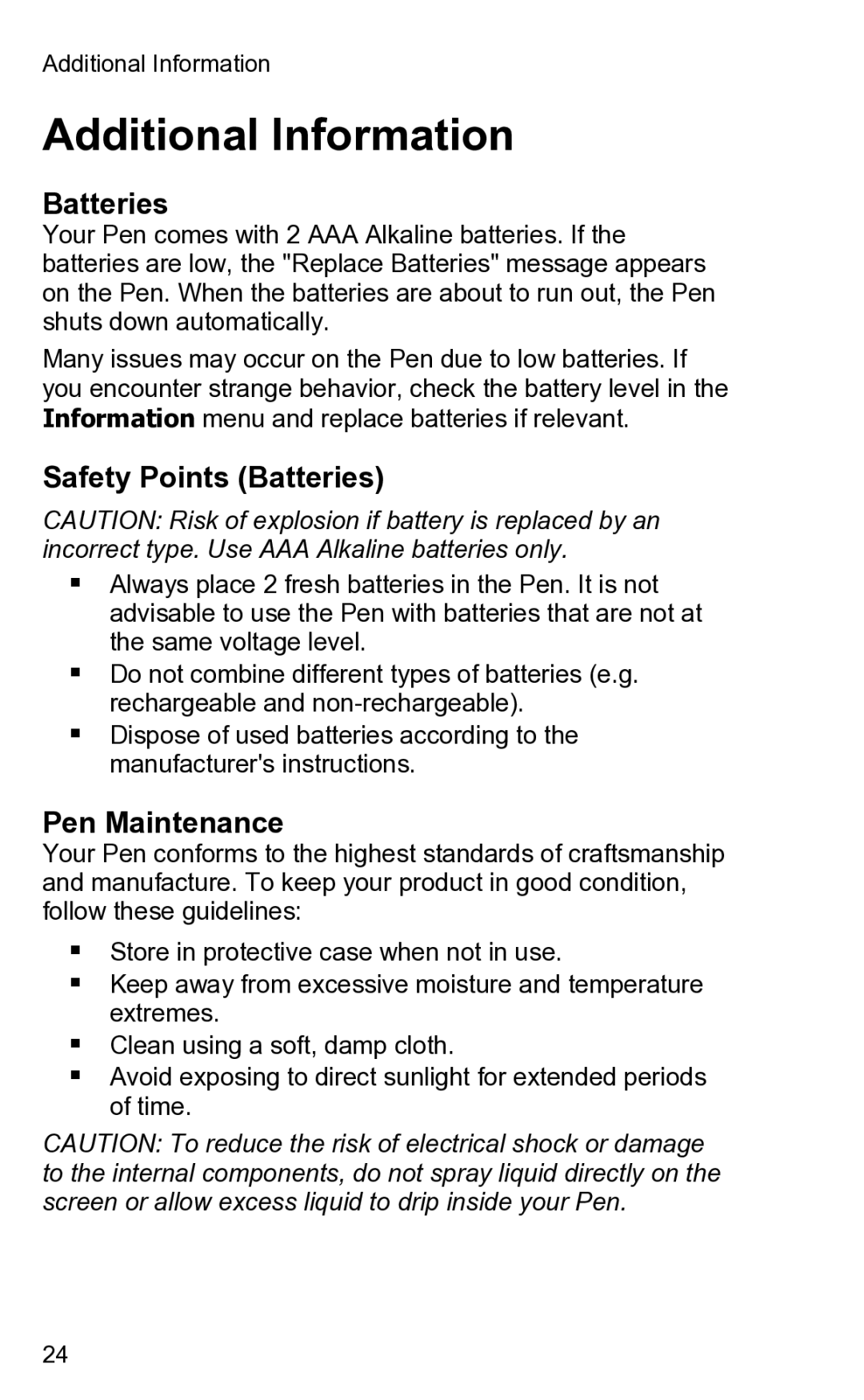 Wizcom 2 user manual Additional Information, Batteries 