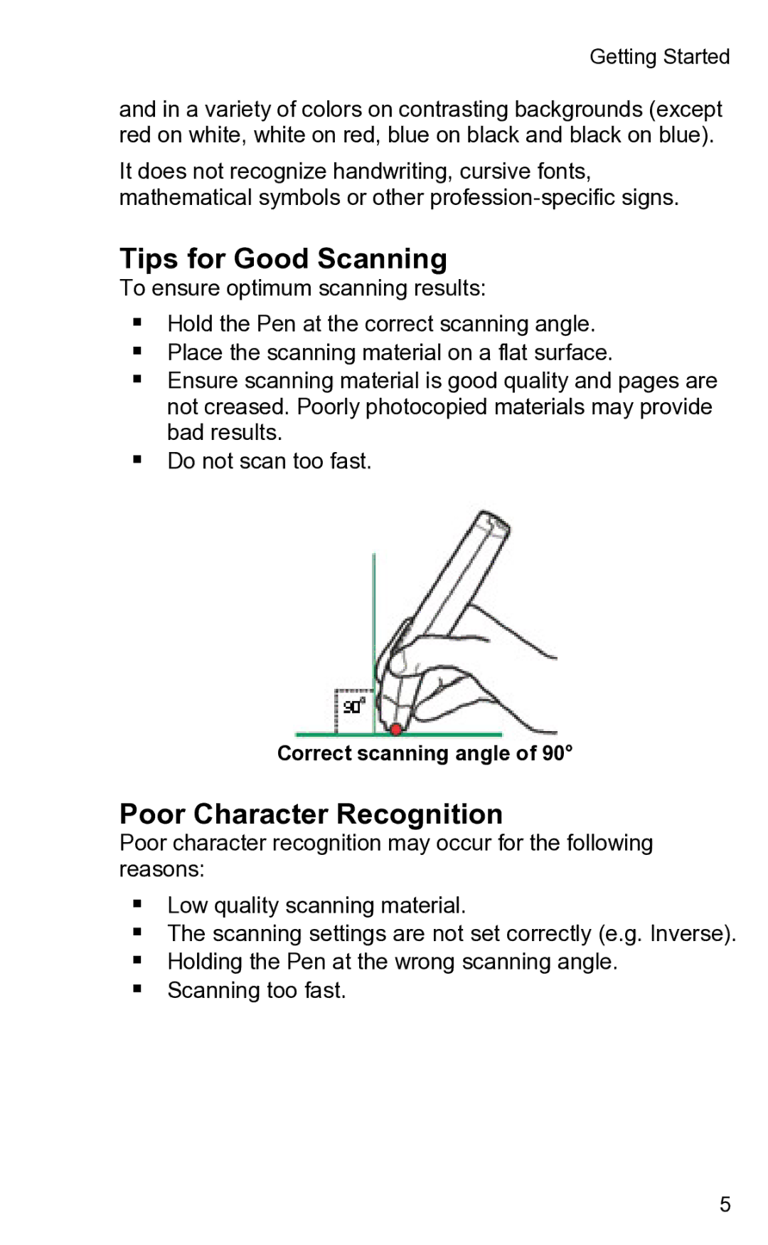 Wizcom 2 user manual Tips for Good Scanning, Poor Character Recognition 