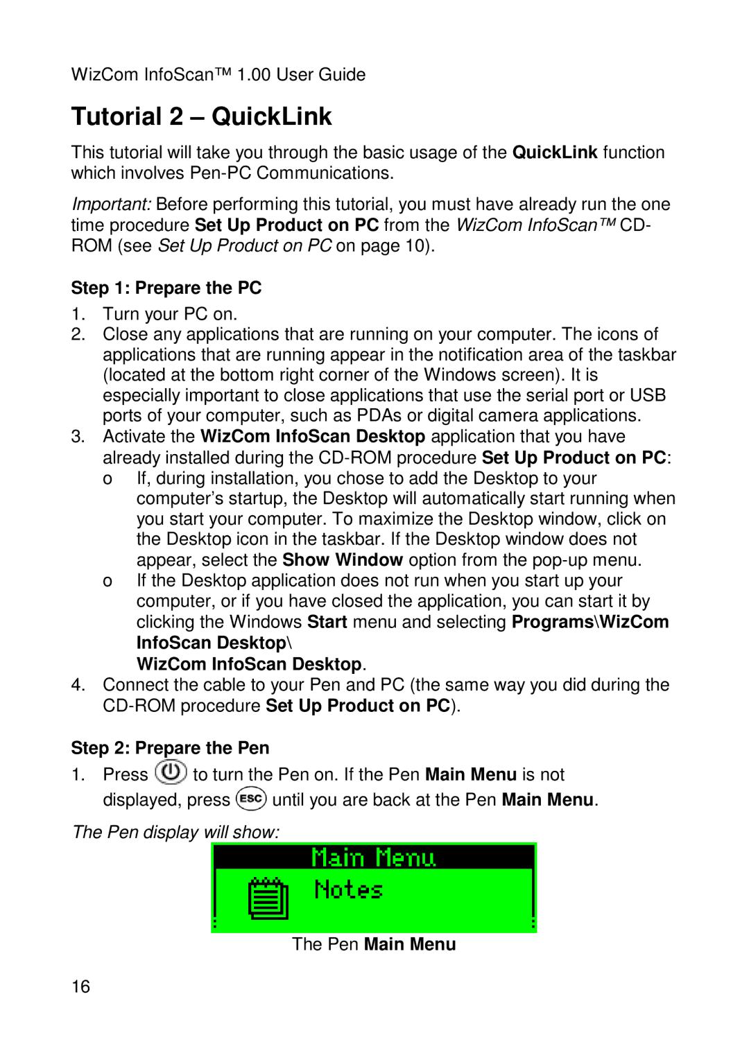 Wizcom Pen Scanner Tutorial 2 QuickLink, Prepare the PC, InfoScan Desktop\ WizCom InfoScan Desktop, Prepare the Pen 