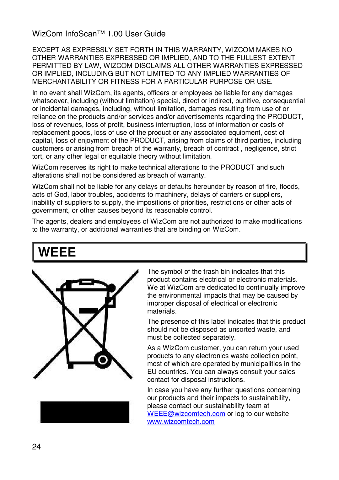 Wizcom Pen Scanner warranty Weee 