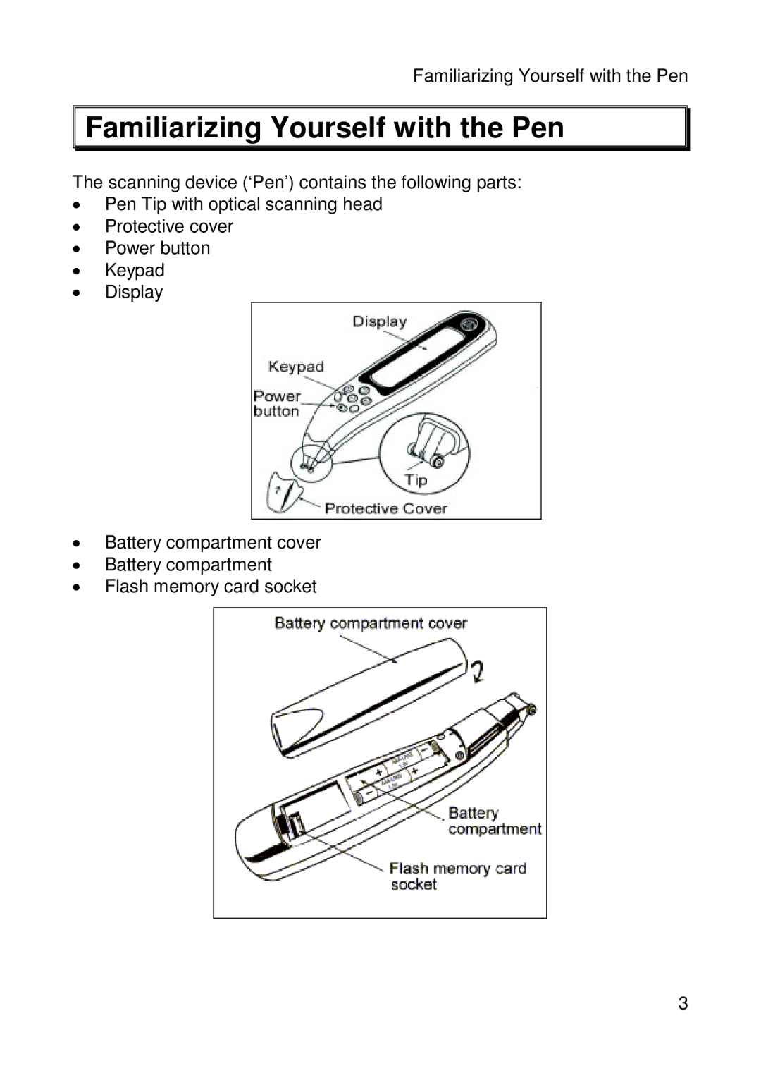 Wizcom Pen Scanner warranty Familiarizing Yourself with the Pen 