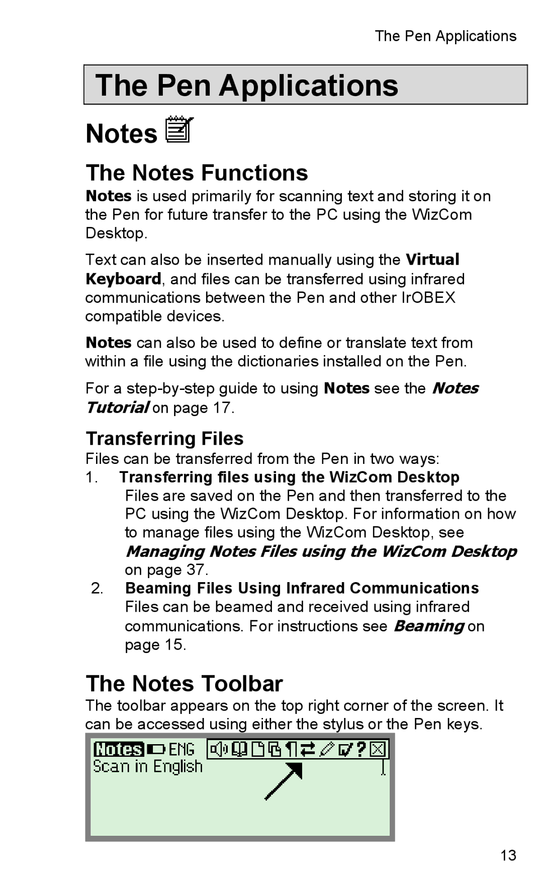 Wizcom TS Elite user manual Pen Applications, Transferring files using the WizCom Desktop 