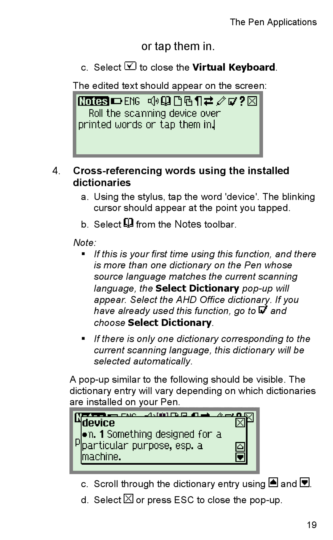 Wizcom TS Elite user manual Or tap them, Cross-referencing words using the installed dictionaries 