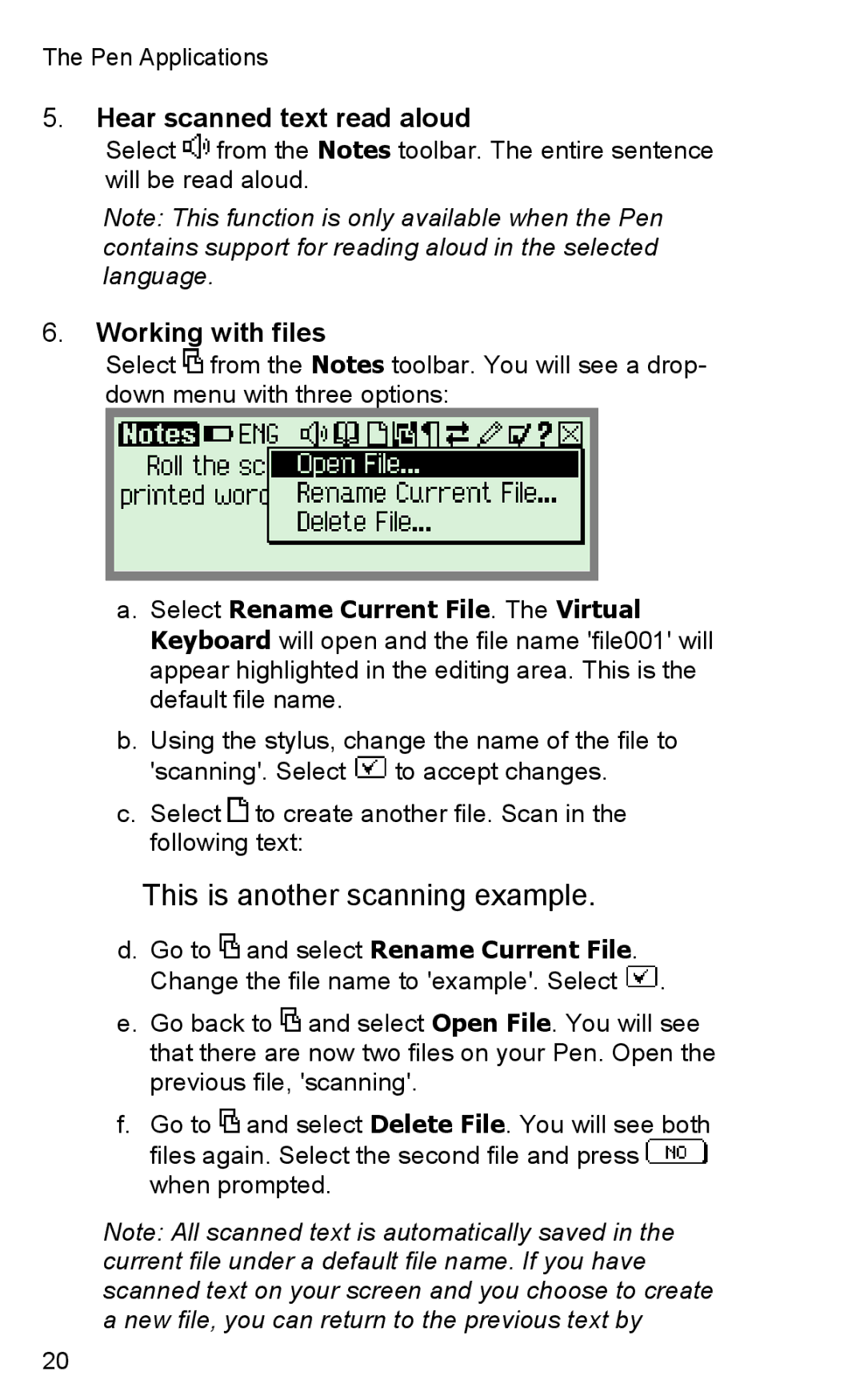 Wizcom TS Elite user manual Hear scanned text read aloud, Working with files 