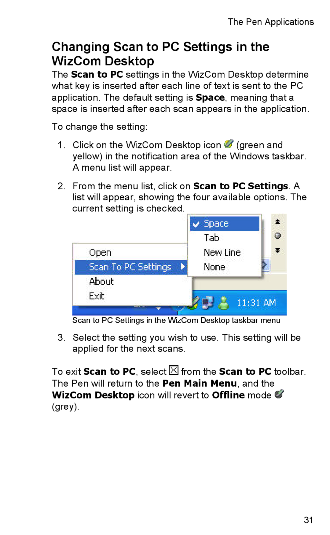 Wizcom TS Elite user manual Changing Scan to PC Settings in the WizCom Desktop 