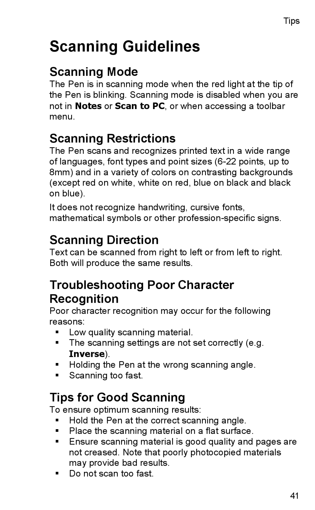 Wizcom TS Elite user manual Scanning Guidelines, Scanning Mode 