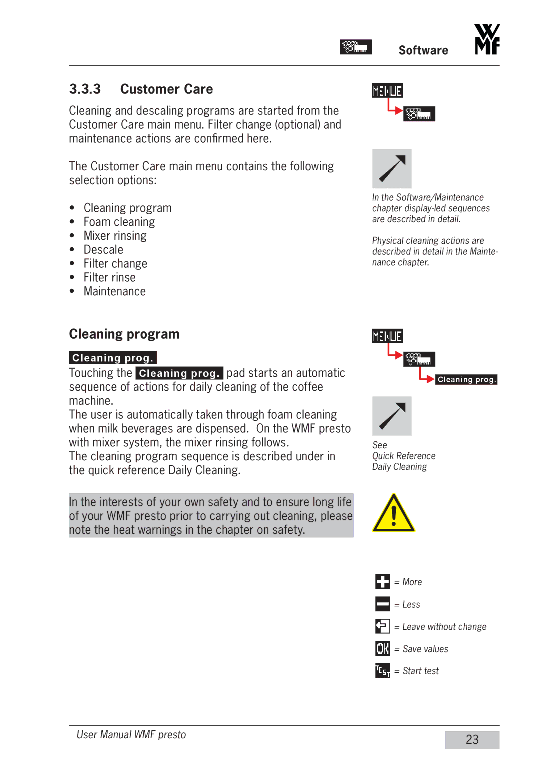 WMF Americas 1400 user manual Customer Care, Cleaning program 