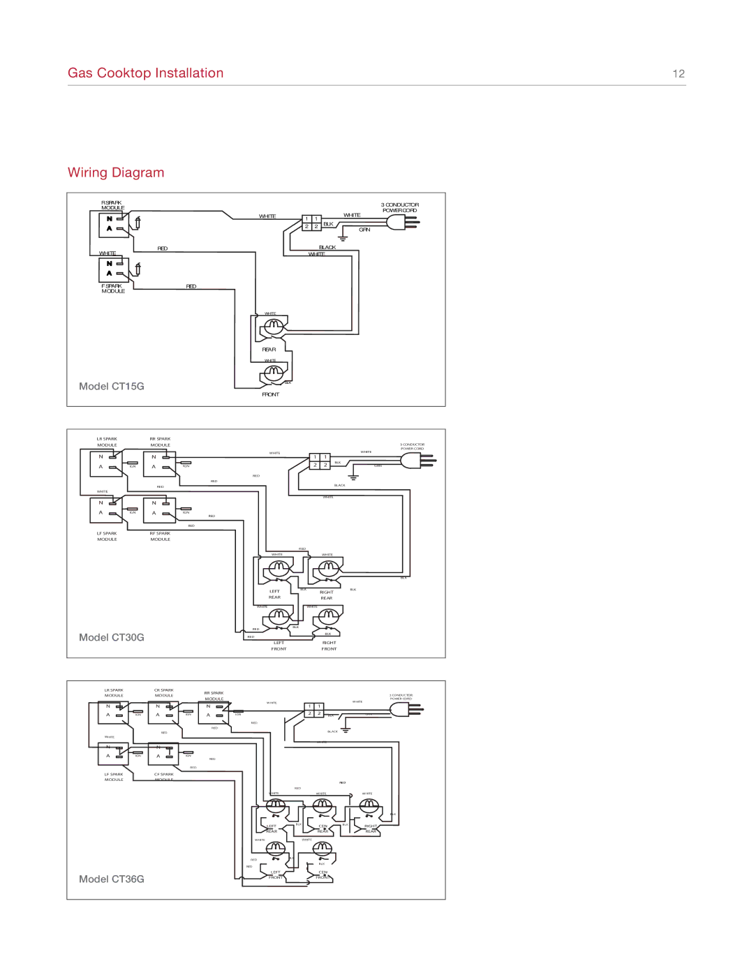 Wolf 814990 manual Gas Cooktop Installation Wiring Diagram, Model CT15G 