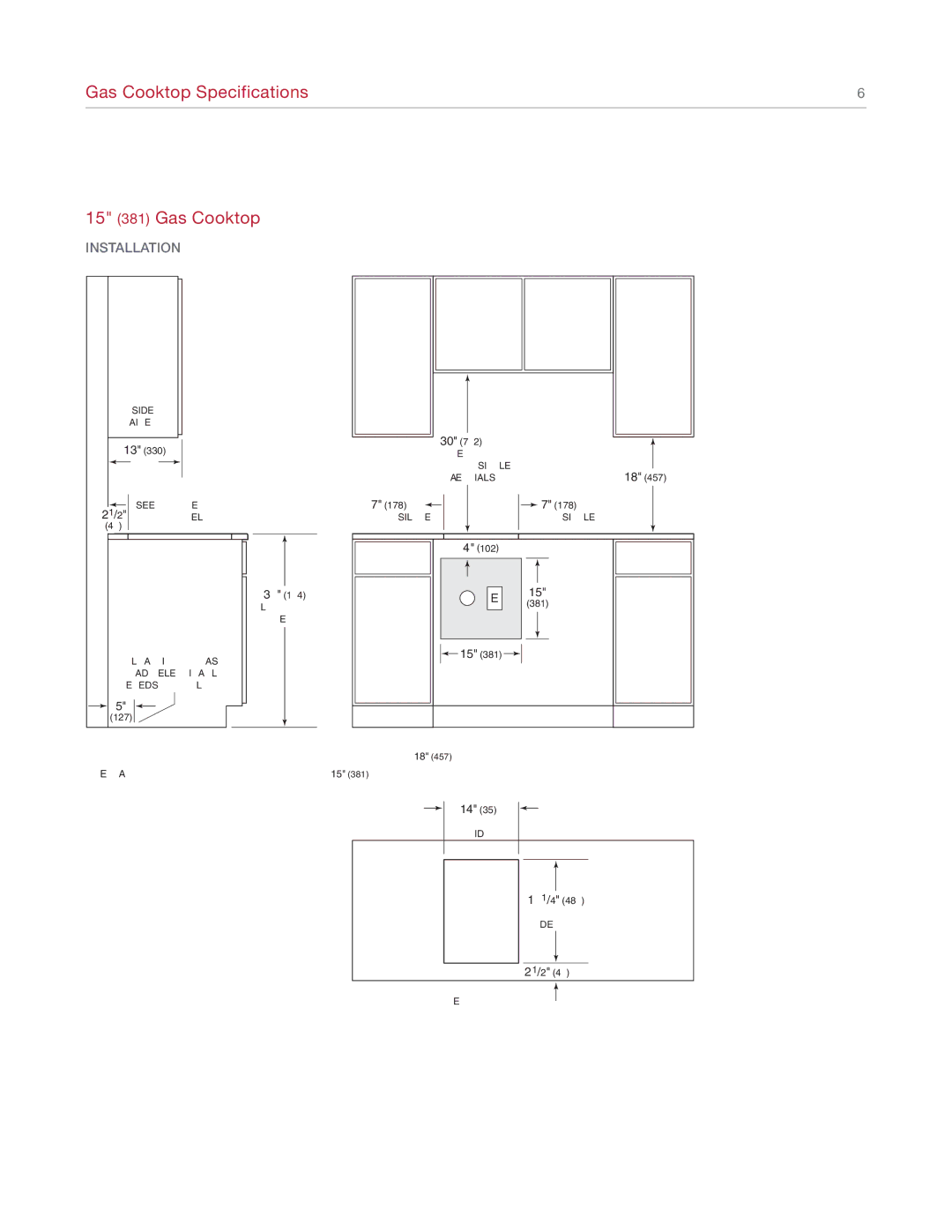 Wolf 814990 manual Gas Cooktop Specifications 15 381 Gas Cooktop, Installation 