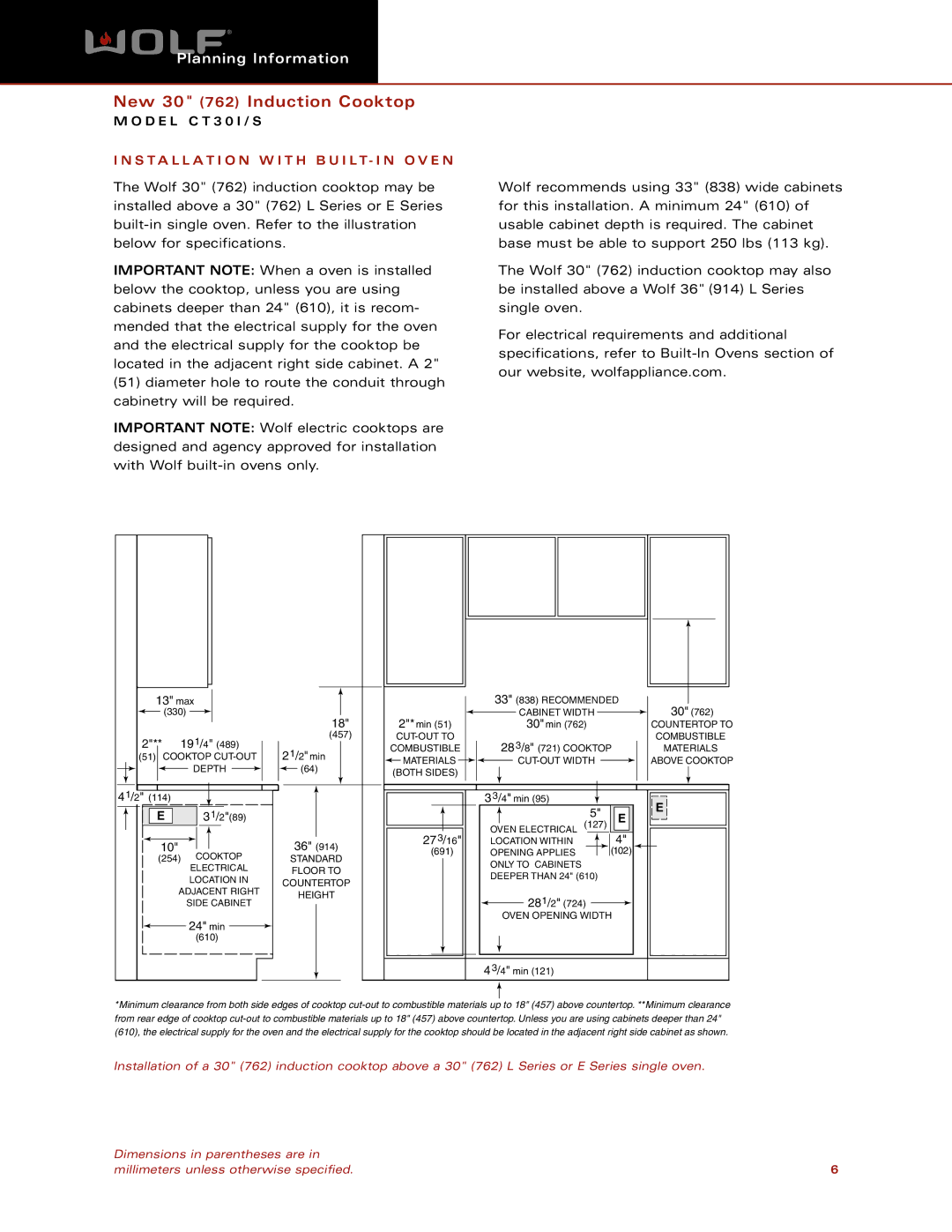 Wolf Appliance Company CT30S dimensions Installation W I T H B U I LT- I N O V E N, 24 min, 273/16 