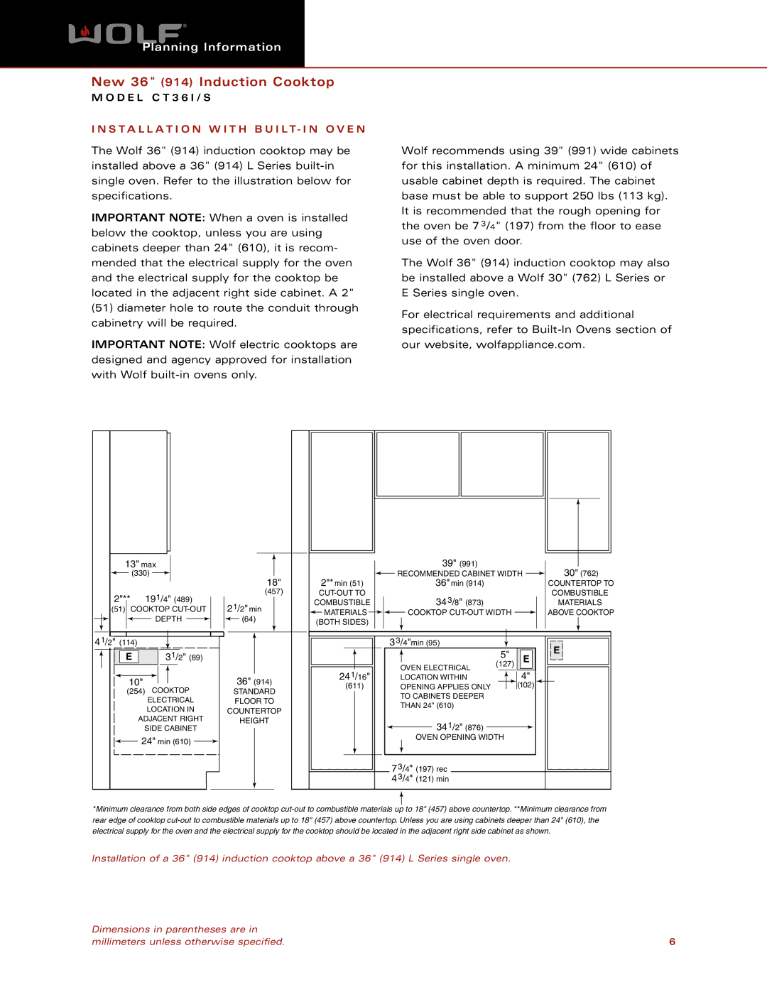 Wolf Appliance Company CT36I/S dimensions Installation W I T H B U I LT- I N O V E N, 241/16 