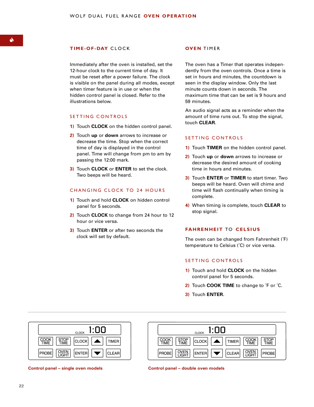 Wolf Appliance Company DF484CG manual L F D U a L F U E L R a N G E Oven Operation, TIME-OF-DAY C L O C K Oven T I M E R 