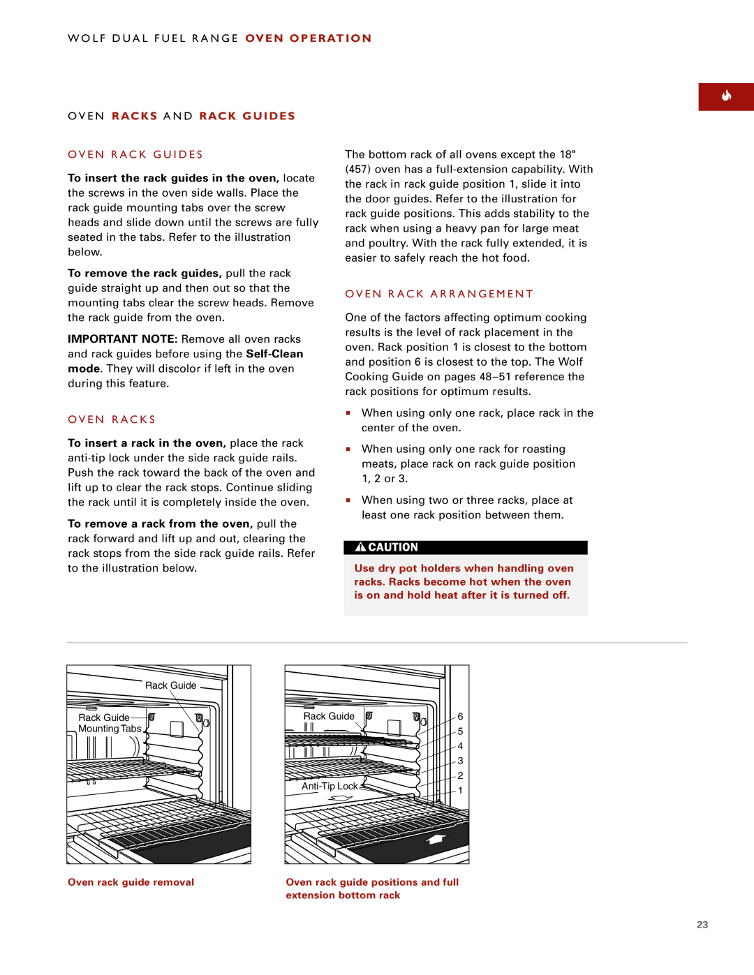 Wolf Appliance Company DF484CG manual E N Racks a N D Rack Guides, To insert the rack guides in the oven, locate 