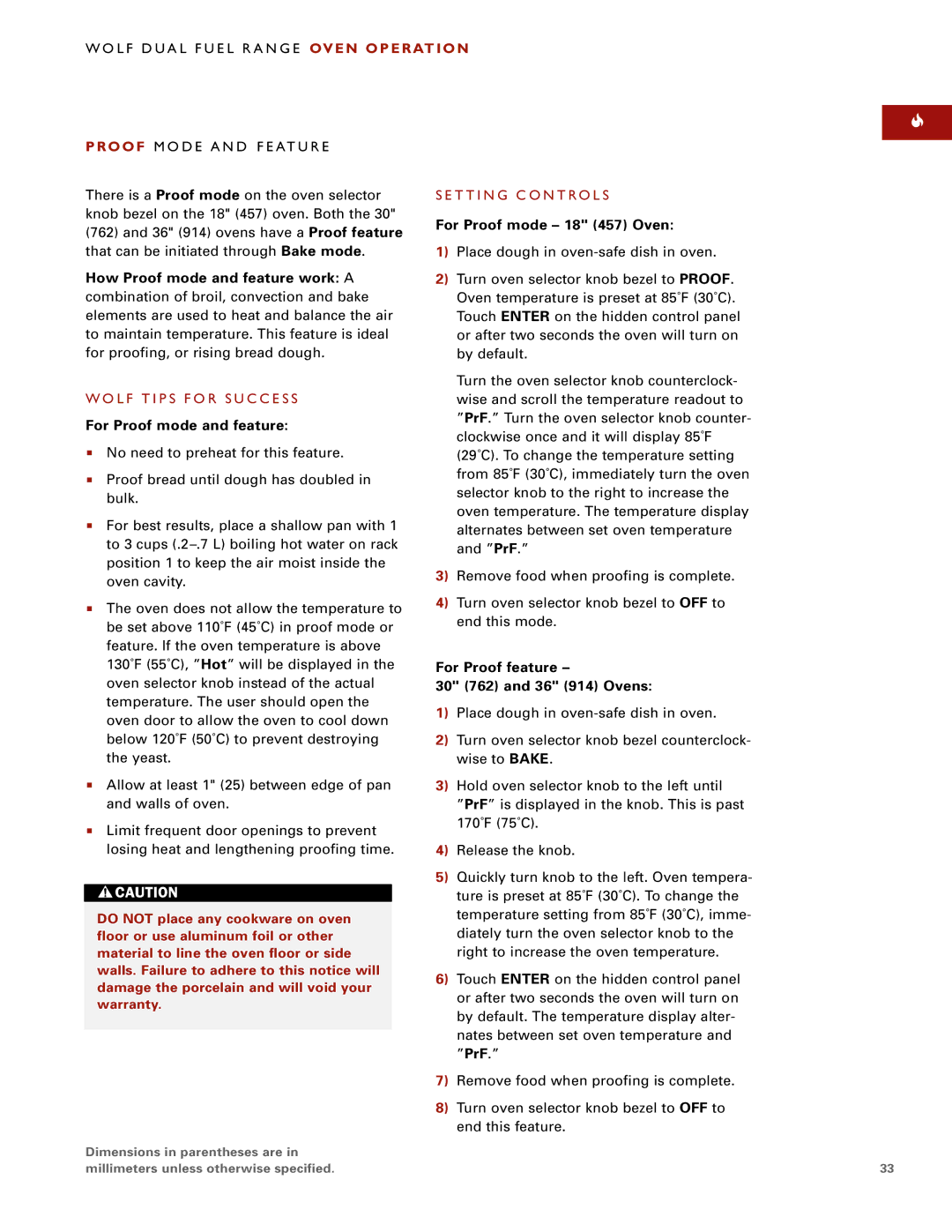 Wolf Appliance Company DF484CG For Proof mode 18 457 Oven, How Proof mode and feature work a, For Proof mode and feature 