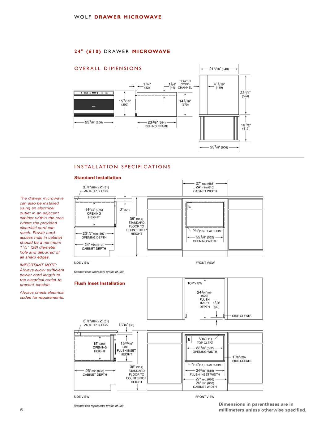 Wolf Appliance Company Drawer Microwave installation instructions WO LF DR Awer Micr Owave, Rawer, OV ER ALL Dimens Ions 