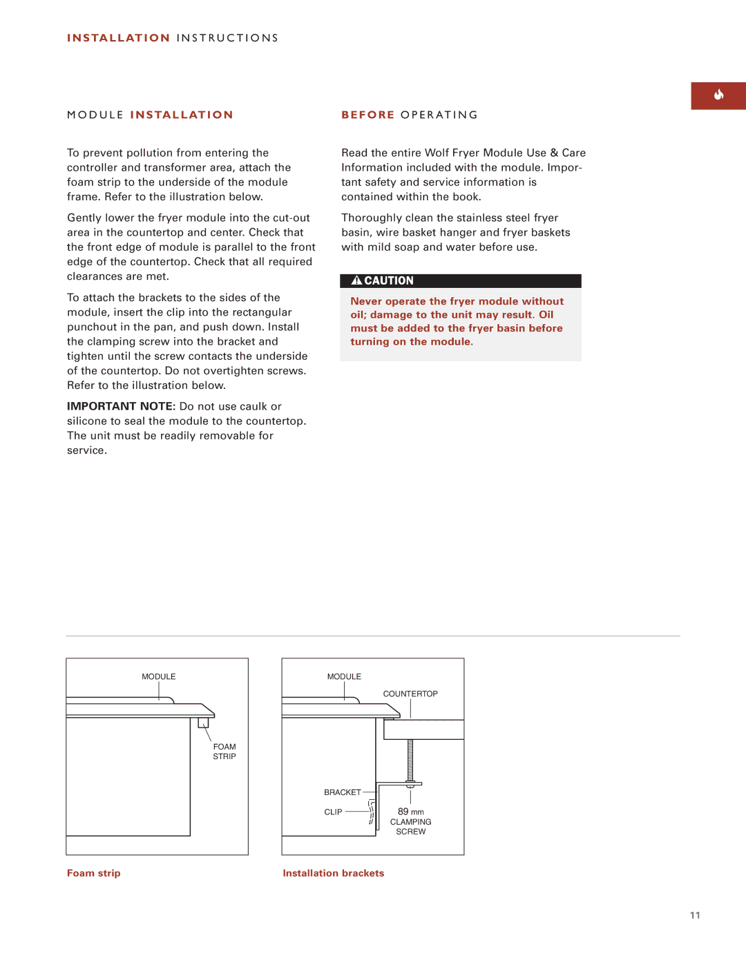 Wolf Appliance Company ICBIF15/S installation instructions D U L E I N S Ta L L At I O N 