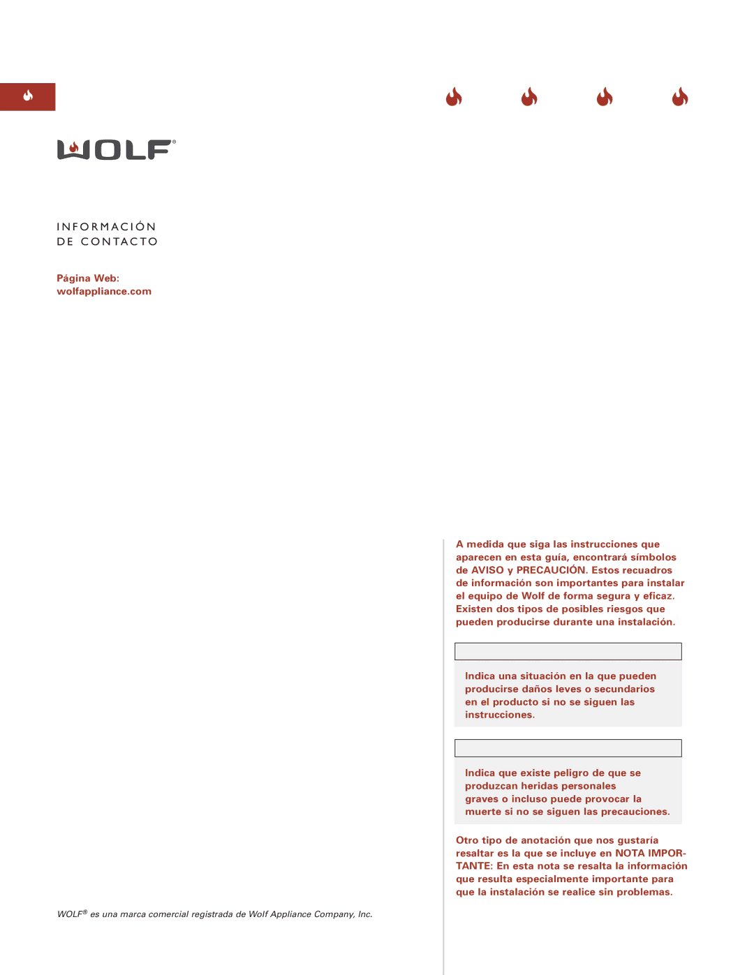 Wolf Appliance Company ICBIF15/S installation instructions F O R M a C I Ó N D E C O N T a C T O 