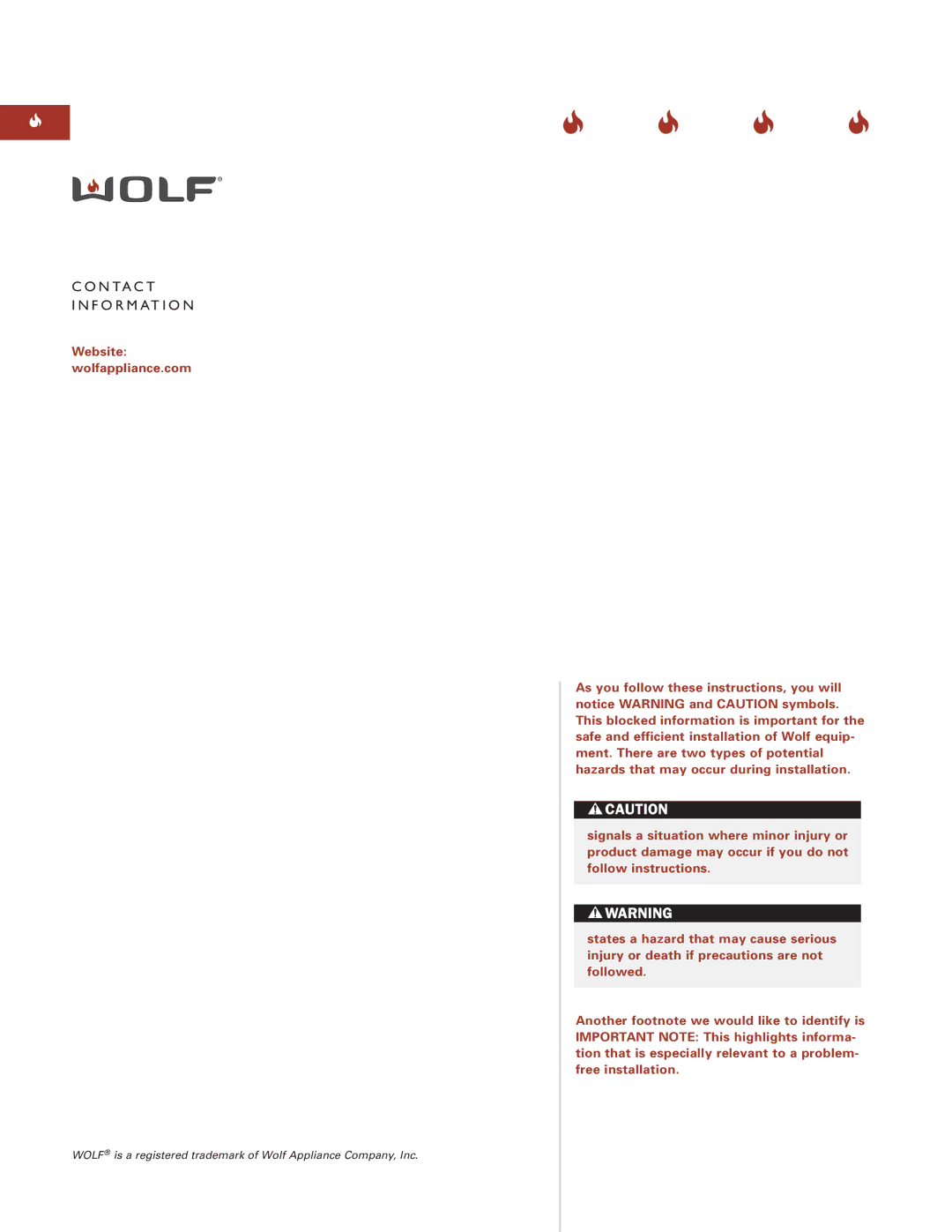 Wolf Appliance Company ICBIF15/S installation instructions N T a C T F O R M a T I O N 