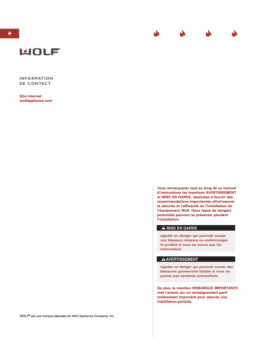 Wolf Appliance Company ICBIF15/S installation instructions I N F O R M A T I O N D E C O N T A C T 