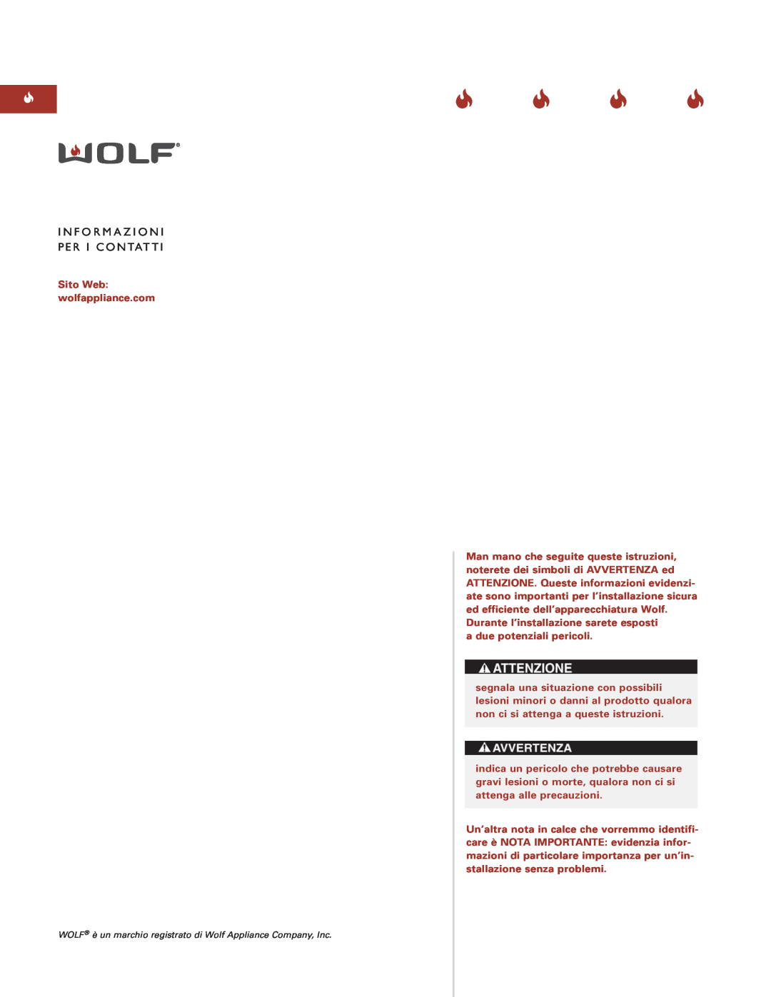 Wolf Appliance Company ICBIF15/S installation instructions I N F O R M A Z I O N P E R I C O N Tat T 
