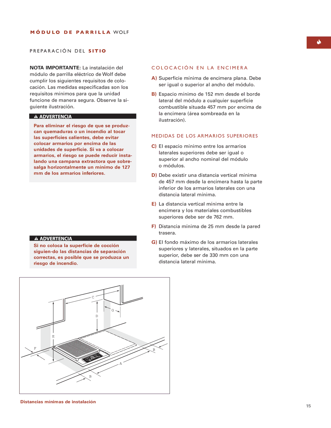 Wolf Appliance Company ICBIG15/S D U L O D E P a R R I L L a Wolf, Preparación DEL S I T I O, Colocación EN LA Encimera 