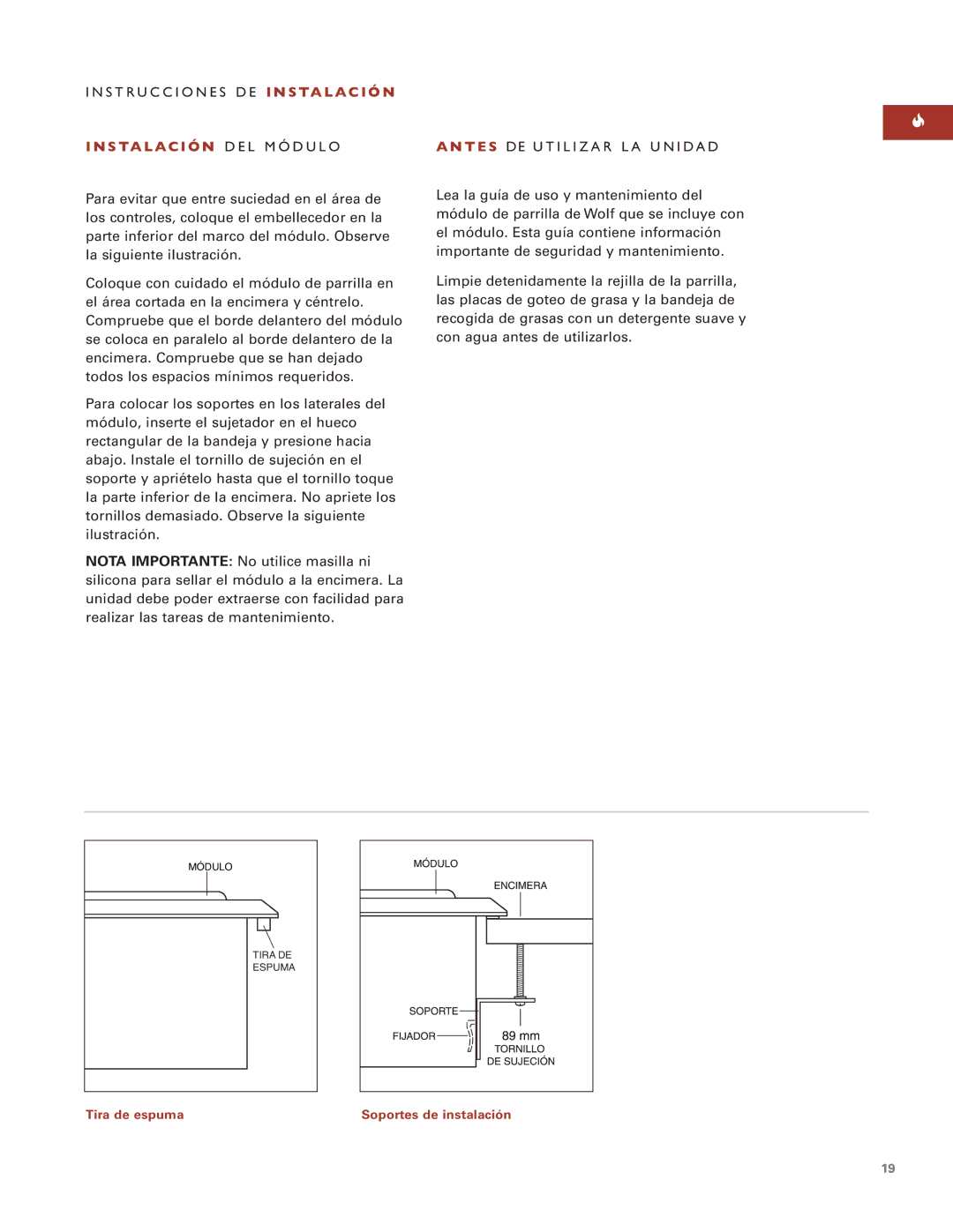 Wolf Appliance Company ICBIG15/S installation instructions T E S DE Utilizar LA Unidad 