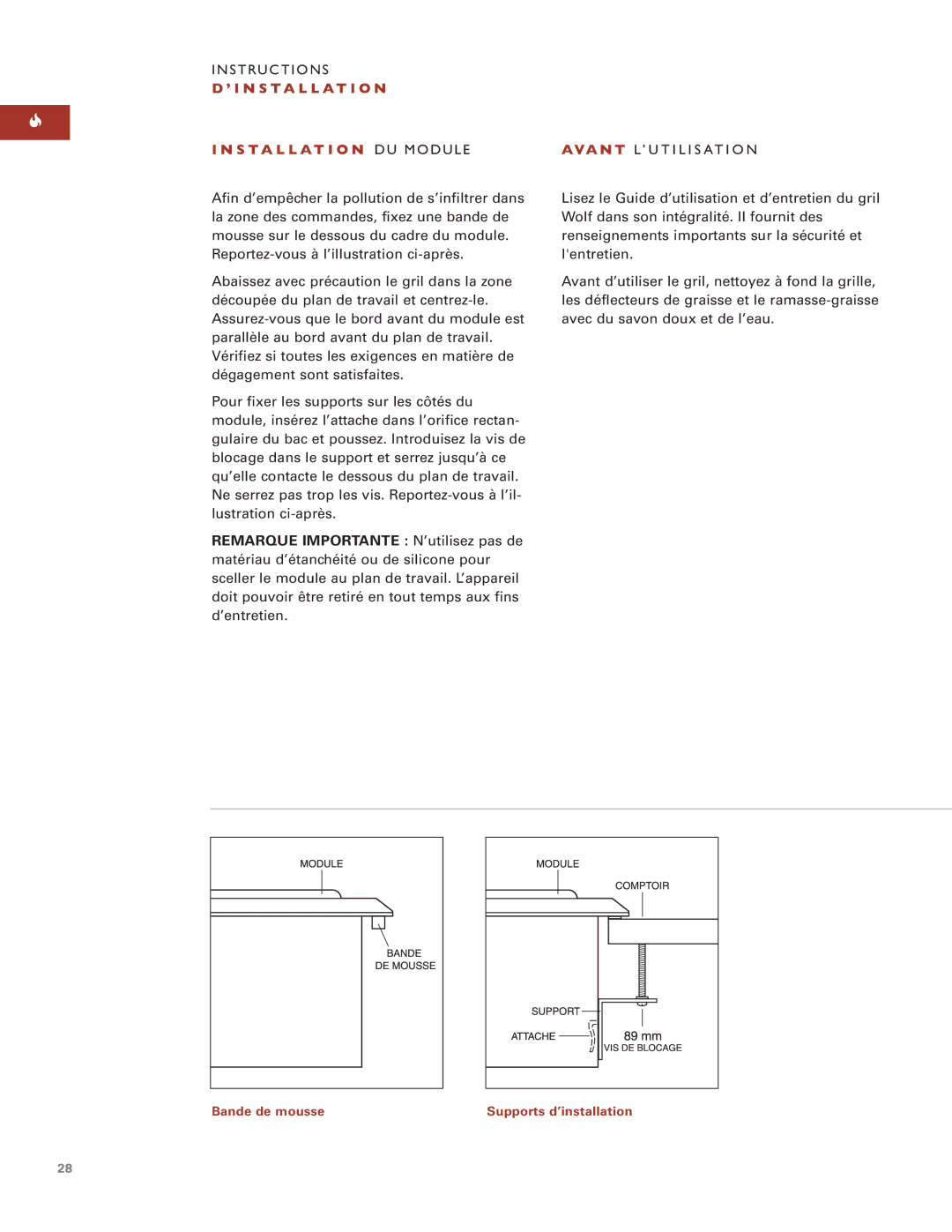 Wolf Appliance Company ICBIG15/S installation instructions Instructions, Installation DU Module 