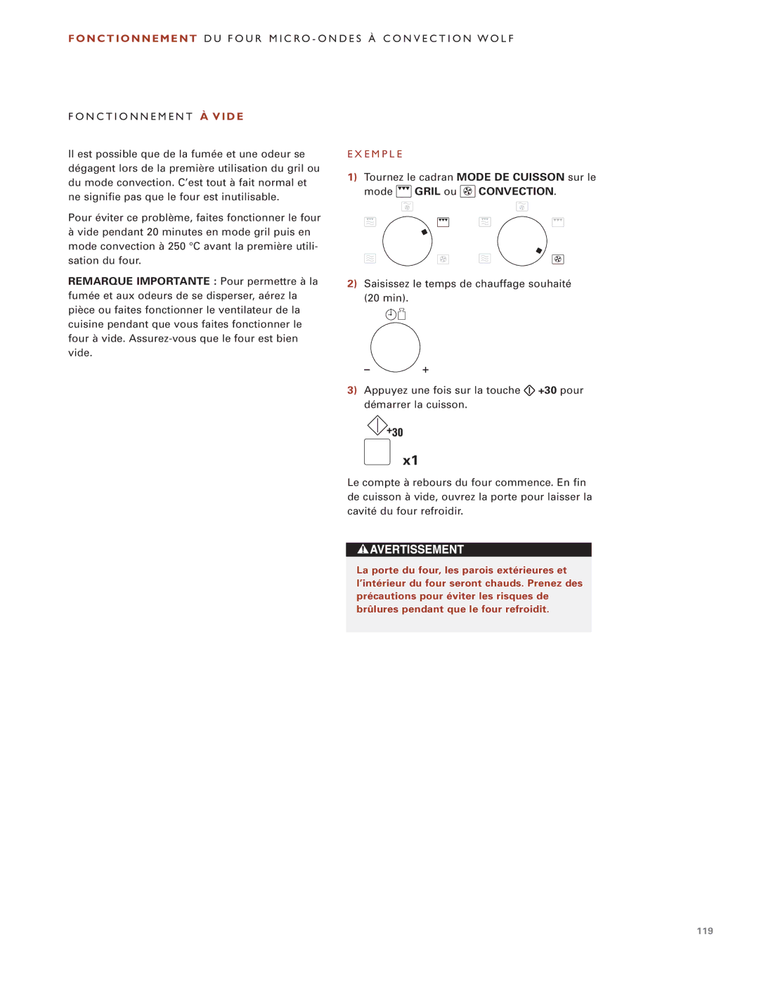 Wolf Appliance Company ICBMW30-230, ICBMW30-240 manual N C T I O N N E M E N T À V I D E, Mode Gril ou Convection 