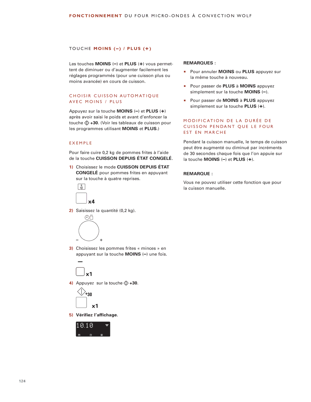 Wolf Appliance Company ICBMW30-240, ICBMW30-230 U C H E M O I N S / P L U S +, De la touche Cuisson Depuis État Congelé 