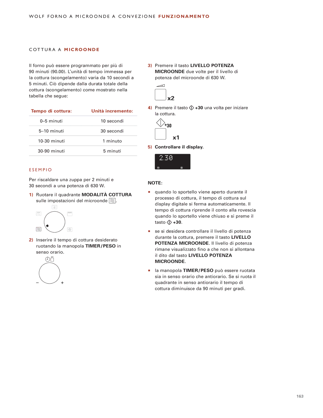 Wolf Appliance Company ICBMW30-230 manual T T U R a a M I C R O O N D E, Tempo di cottura Unità incremento, Microonde 