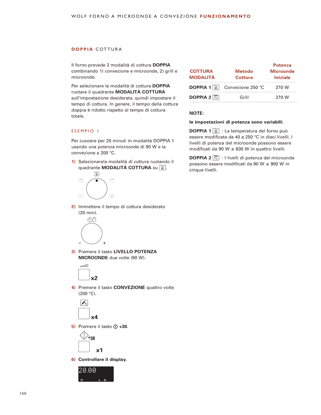 Wolf Appliance Company ICBMW30-240, ICBMW30-230 manual Cottura, Modalità, Doppia 