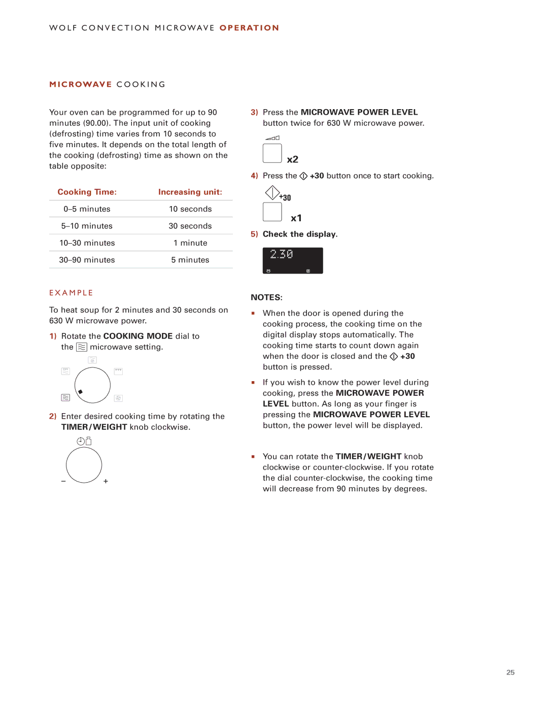 Wolf Appliance Company ICBMW30-230, ICBMW30-240 manual C R O Wav E C O O K I N G, Cooking Time Increasing unit 