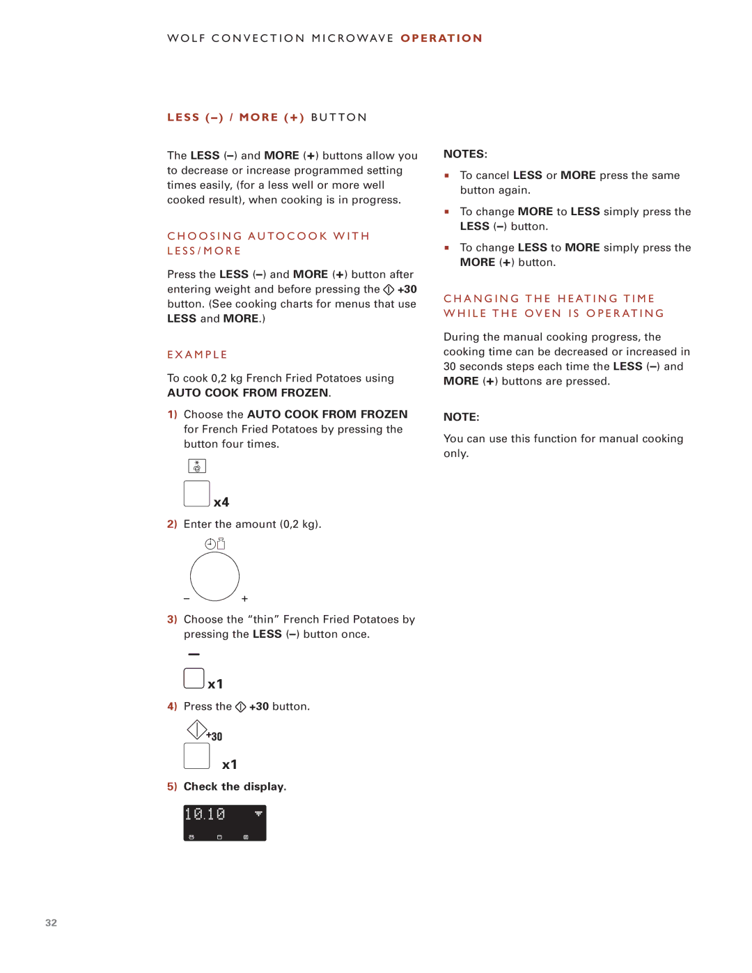 Wolf Appliance Company ICBMW30-240, ICBMW30-230 manual Less and More, Choose the Auto Cook from Frozen 