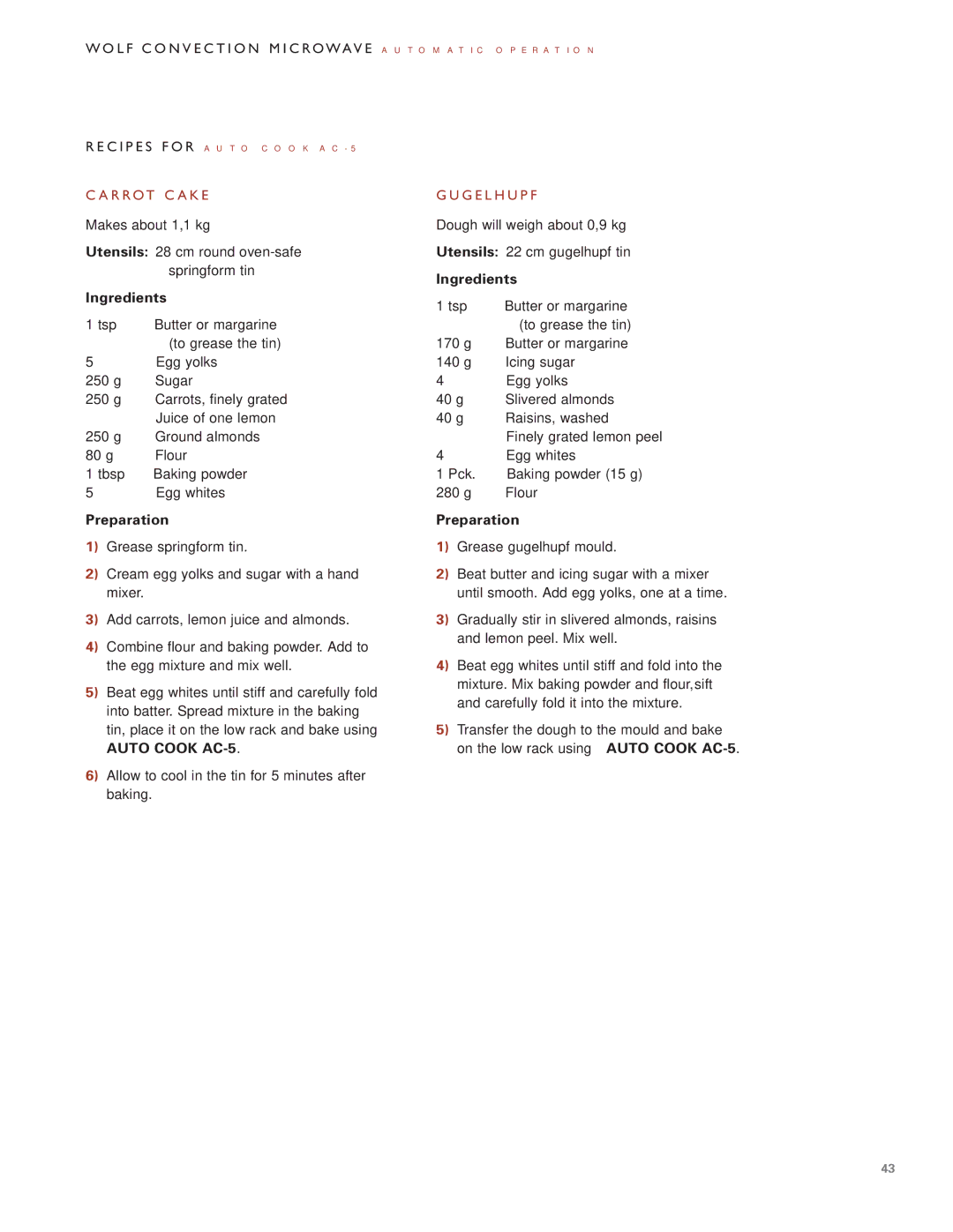 Wolf Appliance Company ICBMW30-230, ICBMW30-240 manual Auto Cook AC-5 